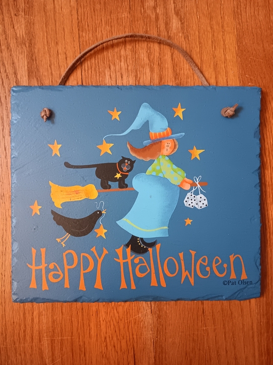 Pat Olsen Other - Vintage 90s Pat Olsen Hand-Painted Slate Happy Halloween Wall Decor Plaque Sign